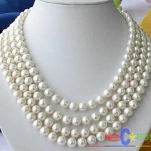 4ROW 10 мм белый круглый пресной воды искусственного жемчужное ожерелье