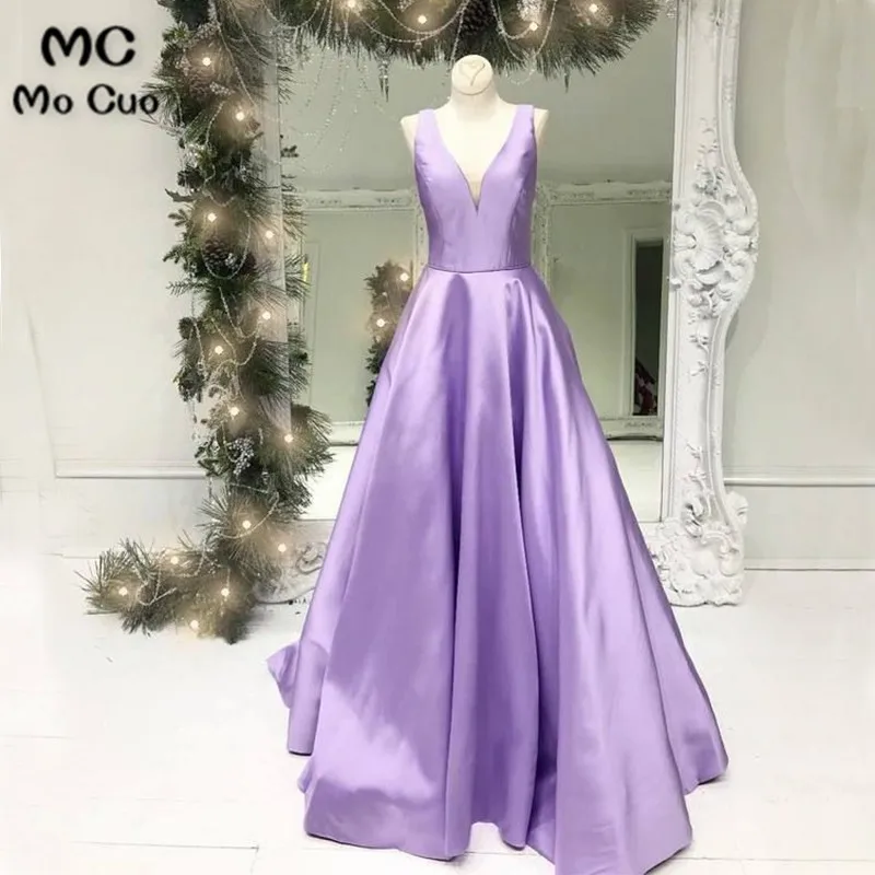 Фиолетовые сиреневые вечерние платья с длинным рукавом с двойным v-образным вырезом на молнии сзади женское вечернее платье атласное платье для выпускного вечера на заказ