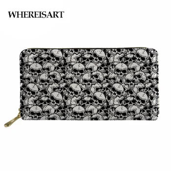 

WHEREISART Cartoon Skull Printing Women Wallet&Purse Long Female Cluth Phone Card Holder for Girls Cute Money Bag Coin Pouch
