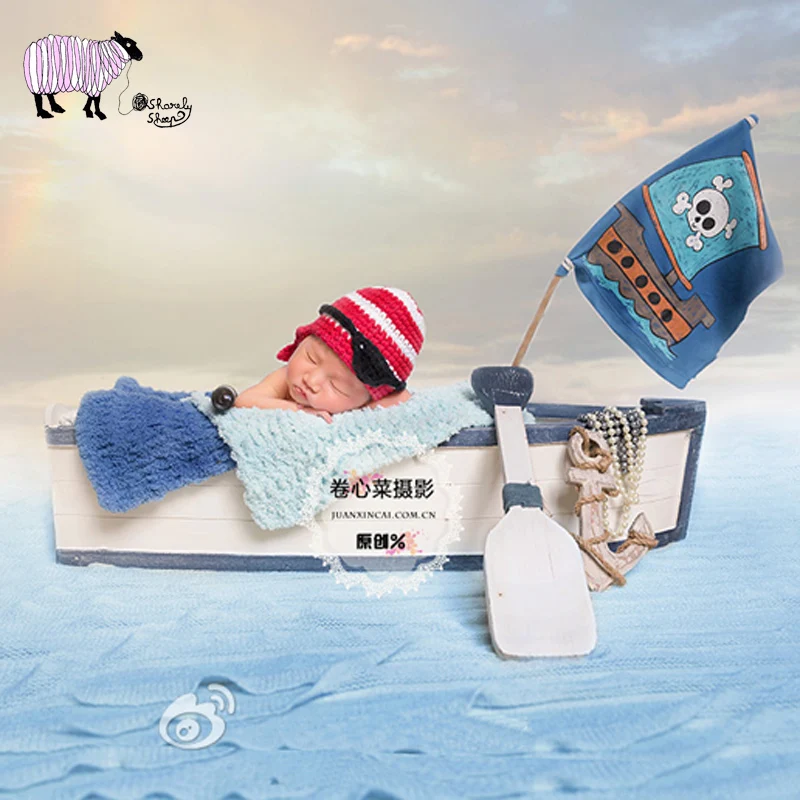 Newborn Baby Photography Ocean Theme Wooden Boat Props Infant fotografia Props Baby Boy Photo Shoot Studio Solid Wood Basket
