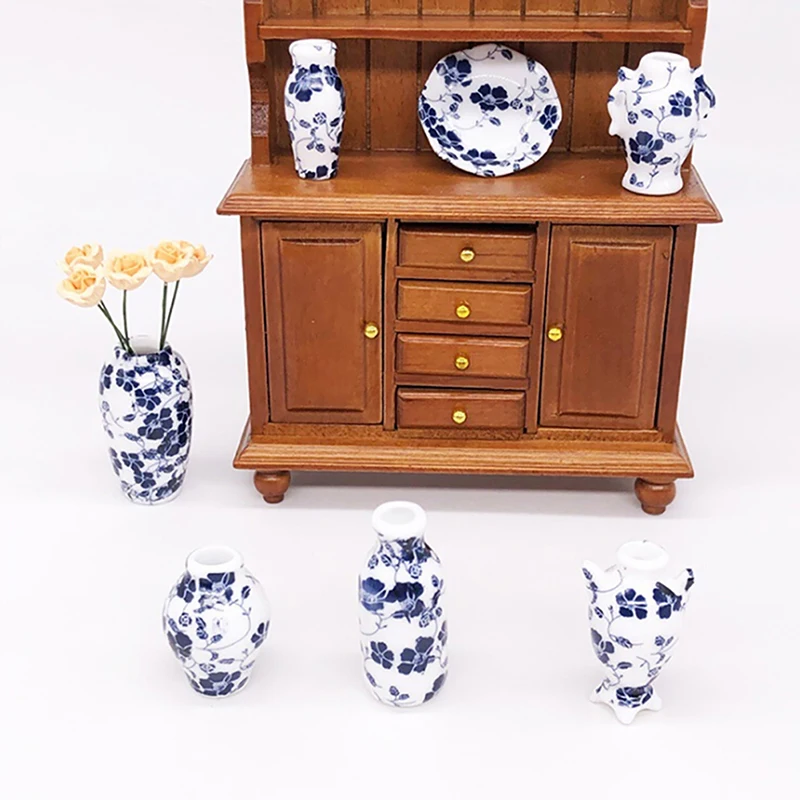 

1set Dollhouse Miniatures 1:12 Porcelain Vase DIY Handmade Doll House Ceramic Ornament Decoration Accessories Vase Set