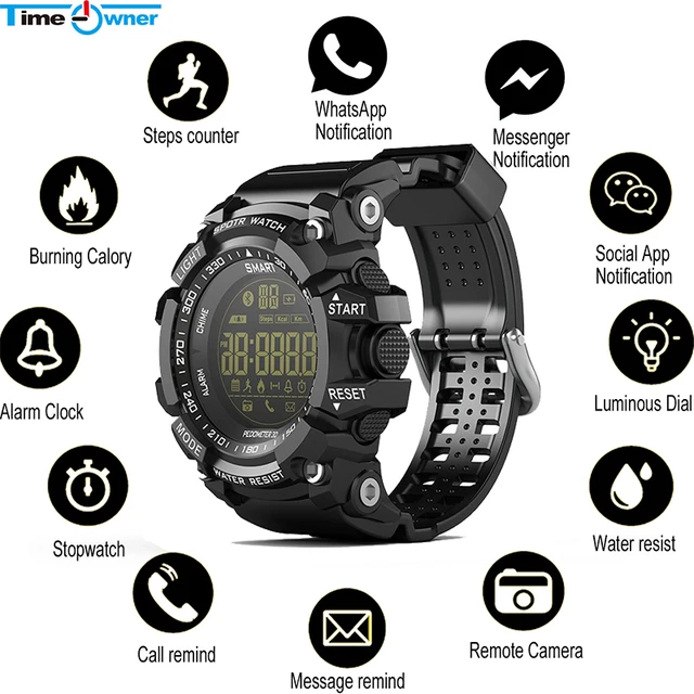 Time Owner Bluetooth Clock EX16 Smart Watch Notification Remote Control Pedometer Sport Watch