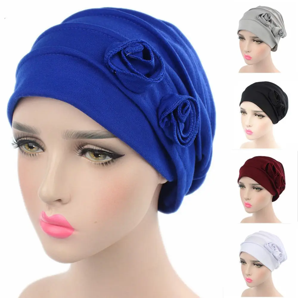 

1PC Spring Beanies Elastic Cloth Cap Women Muslim Hat Flower Head Cap Scarf Fashion Soft Caps Lady Summer 7 Colors