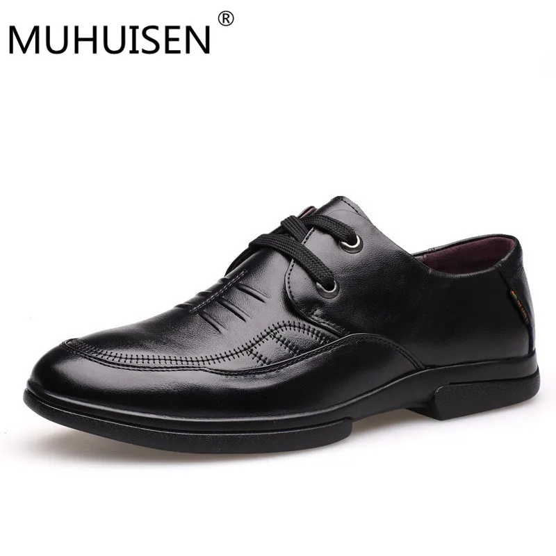 

MUHUISEN spring autumn Handmade Men Shoes High Quality Genuine Leather Shoes Men Lace Up Comfort Casual Flat Shoes Size 38-44