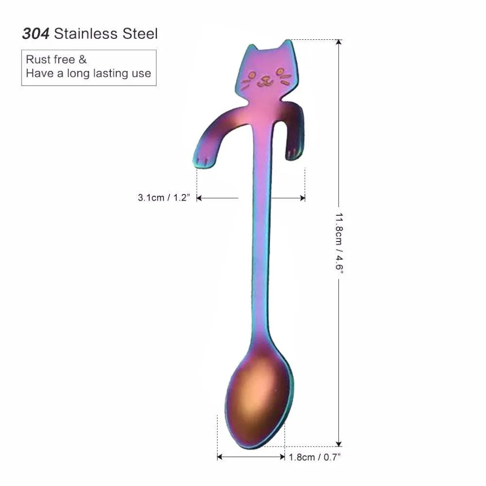 4 шт. мини-ложки из нержавеющей стали для кошки, котенка, кофе, чая, десерта, напитков, смешивания, ложка для молочного коктейля, набор посуды, кухонные принадлежности