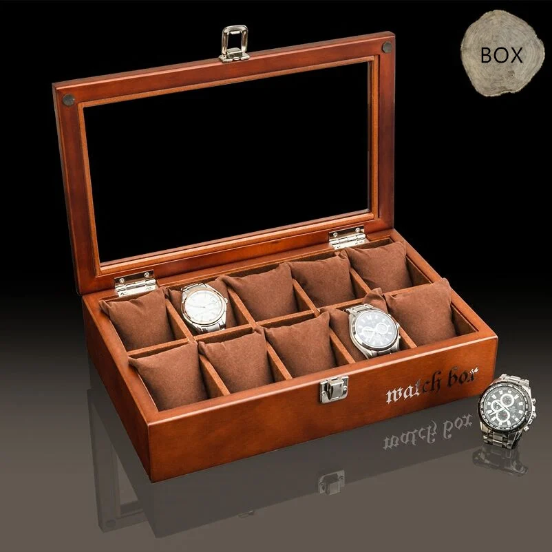 Top 10 Slots Watch Box Wood Coffee Wooden Watch Storage Boxes Case With