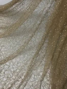 

Newest Cyndi-3.1706 african tulle mesh fabric sparkly glued glitter sequins lace fabric for party dress