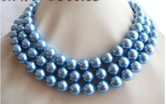 

shipping 50'' 10mm Blue Round Shell Pearl Necklace Earring Set