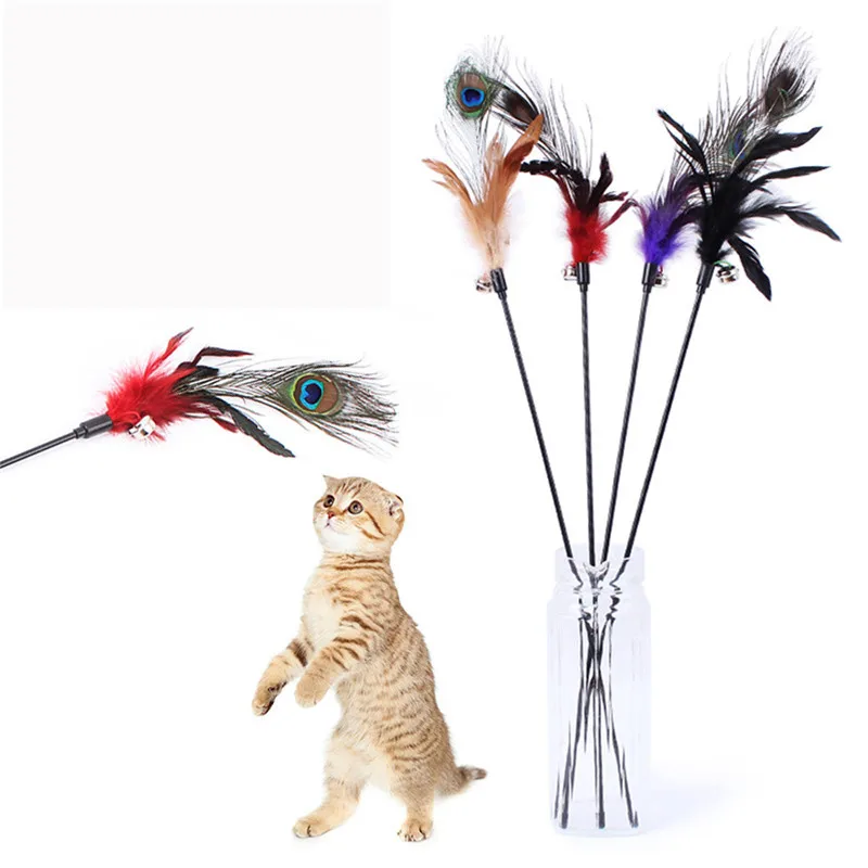 Cats Toy Kitten Pet Teaser Peacock Feather Interactive Fun Toy Wire