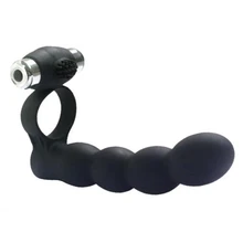 Silicone Waterproof Vibrating Double Penetrator Penetration Cock Ring Anal Dildo Butt Plug Anal Sex Toys Vibrator