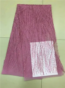 

African French Lace Fabric with sequins High Quality Fushia pink sequin lace fabric 5yards french net lace fabrics