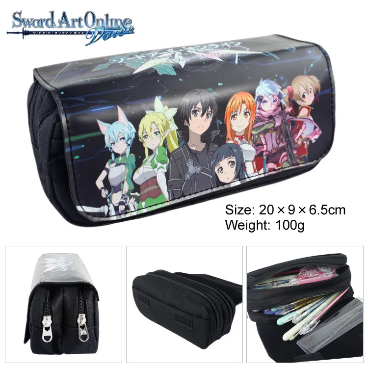 Sword Art онлайн холст на двойной молнии для карандашей Сумка Аниме пенал детский