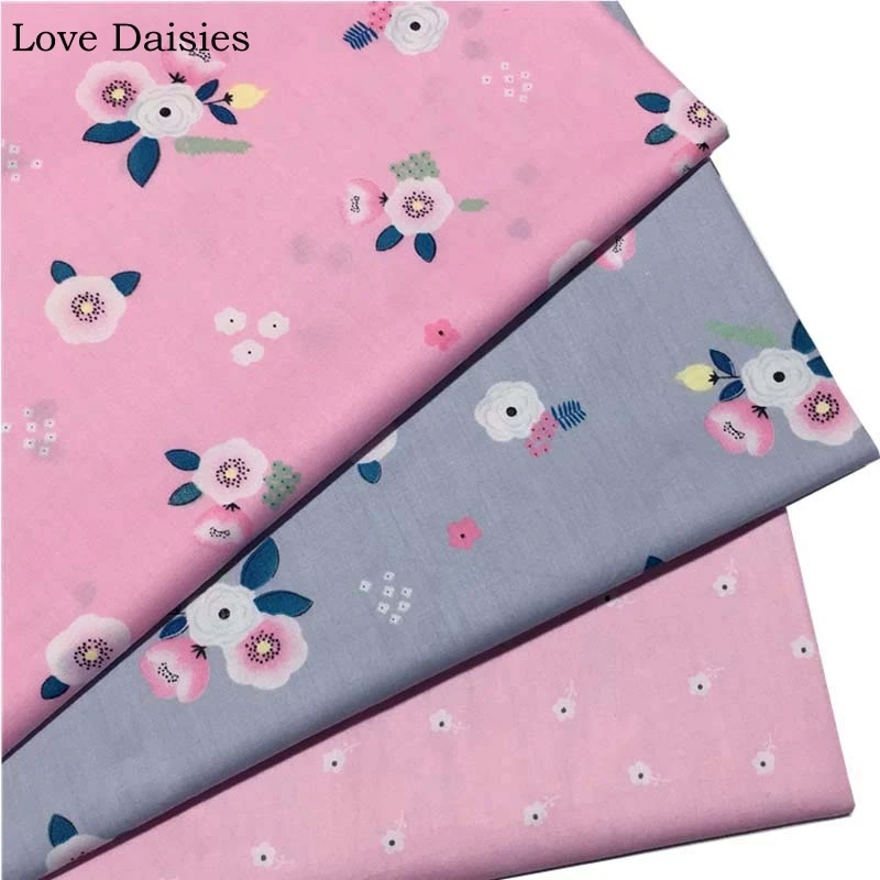 Хлопок Розовый Серый Белый Розовый Цветы саржевая ткань для комплект кровати «сделай сам» лист одежды платье Домашний Декор ручной работы ткани