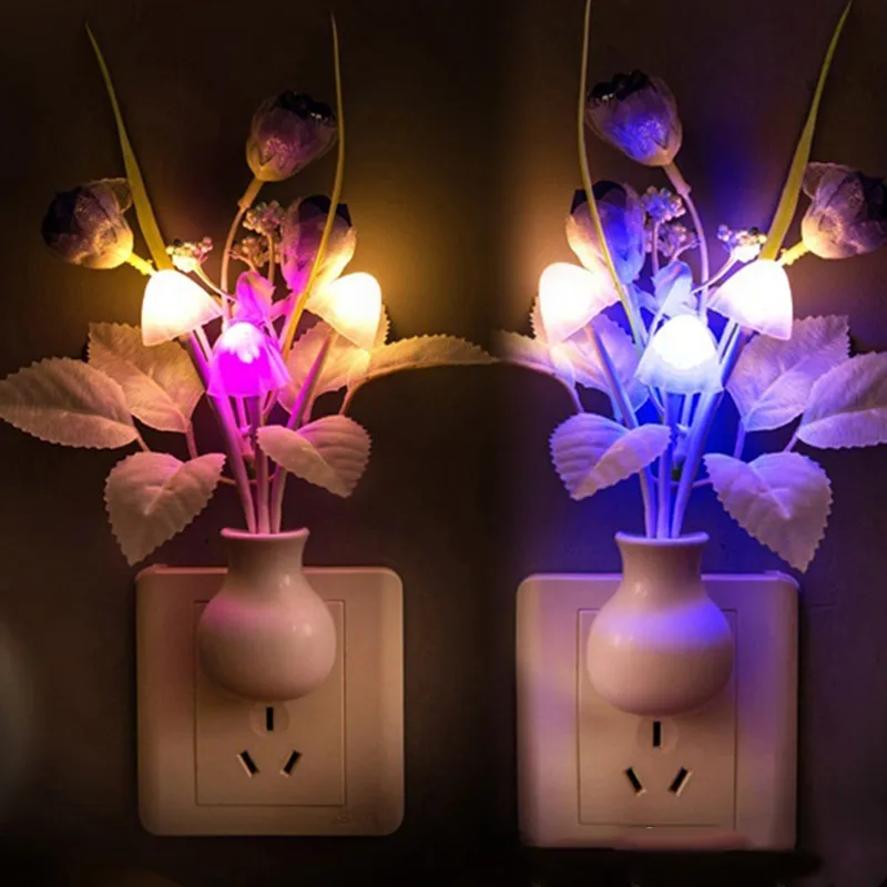 

Tulip Mushroom Nightlights,US Plug Light Sensor 220V Wall Lamp,7 Colorful Bedroom Decoration Led Bed Light --M25