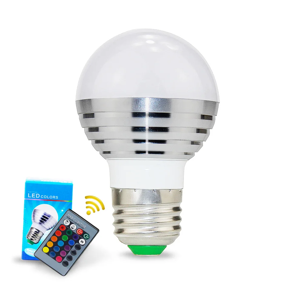E27 E14 светодиодная RGB лампа 16 цветов меняющая AC85 265V Светодиодная с регулируемой