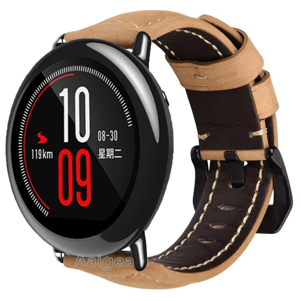 Ремешок для часов из натуральной кожи для Xiaomi Huami Amazfit Pace, умные часы, классическая черная Пряжка, сменный мягкий ремешок на запястье