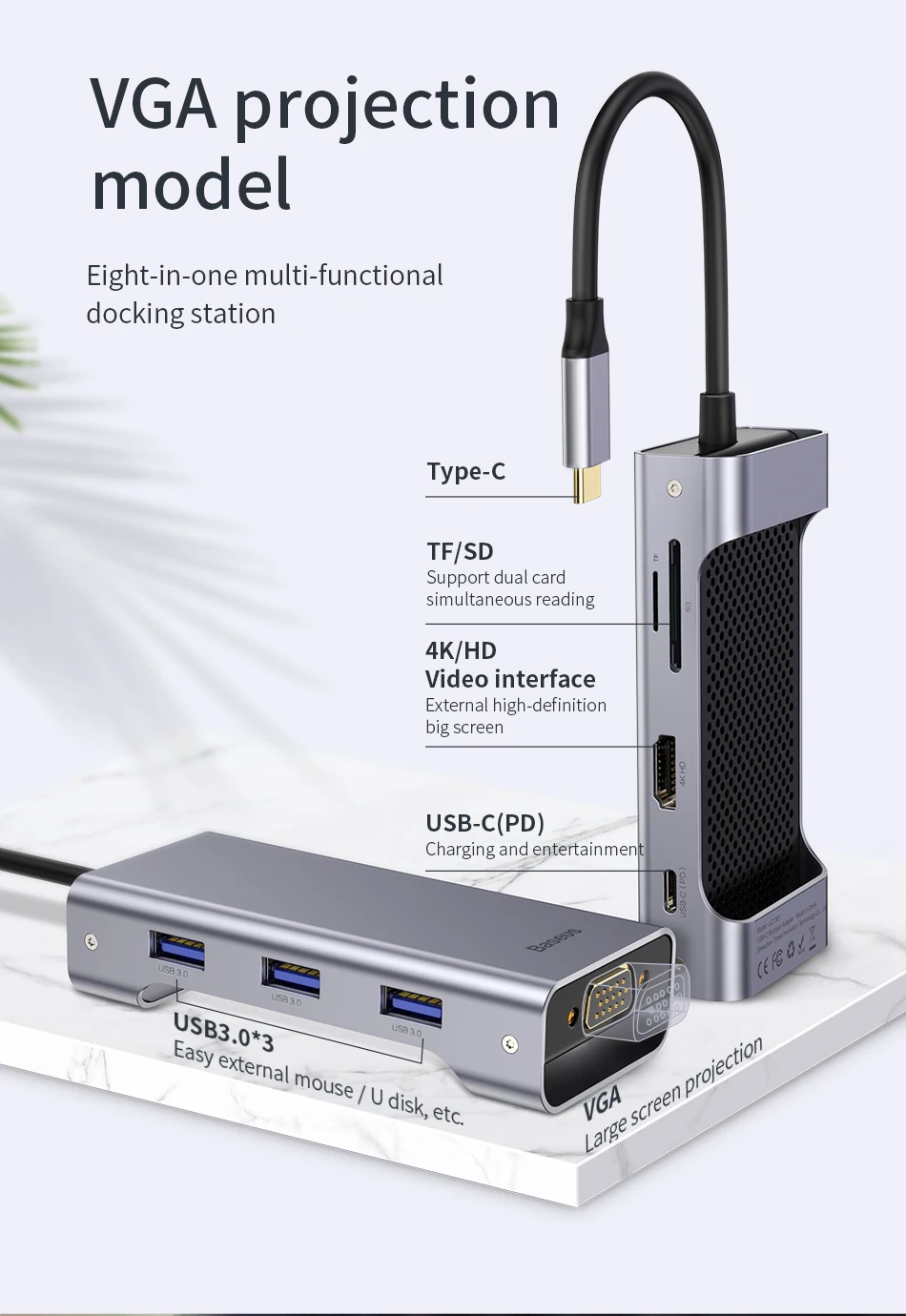 Baseus USB C концентратор к USB 3,0 концентратор HDMI RJ45 VGA USB разветвитель для MacBook Pro/Air type C концентратор для huawei mate 20 Pro samsung S9 S10 разветвитель usb