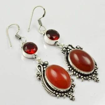 

Carnelian & Garnets, Silver Overlay on Copper Earrings, 54 mm , E2094