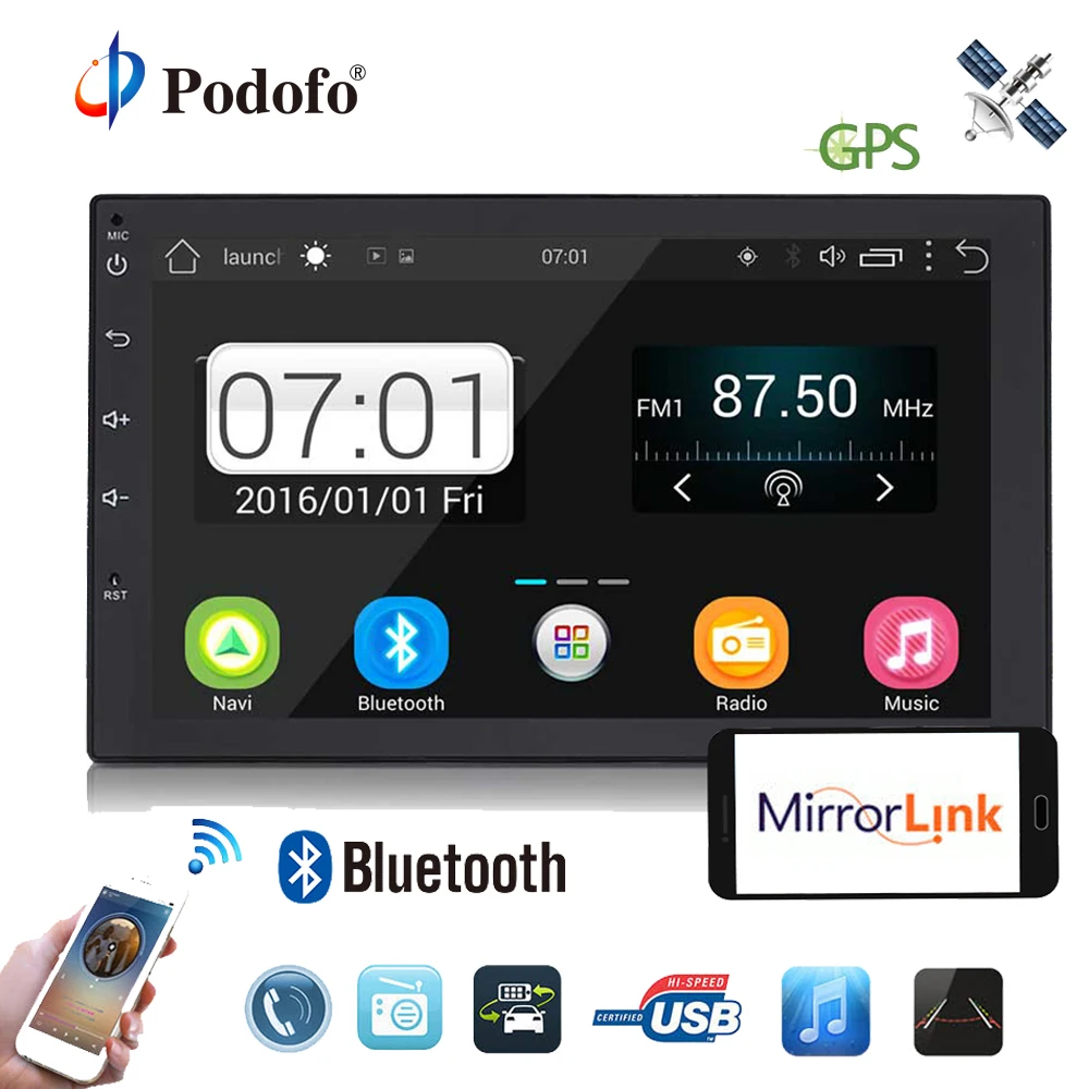 

Podofo 2din Android Car Radio GPS Navigation Autoradio Wifi Car Audio Player Quad Core Car radio USB Bluetooth Player