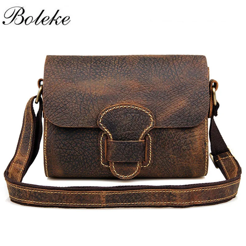 Men Vintage Crazy Horse Leather Messenger Shoulder Bag Real Genuine ...