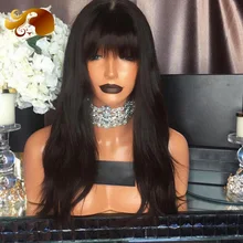 8A Brazilian Natural Straight Full Lace Human Hair Wigs With Full Bangs Virgin Hair Lace Front Human Hair Wigs For Black Women