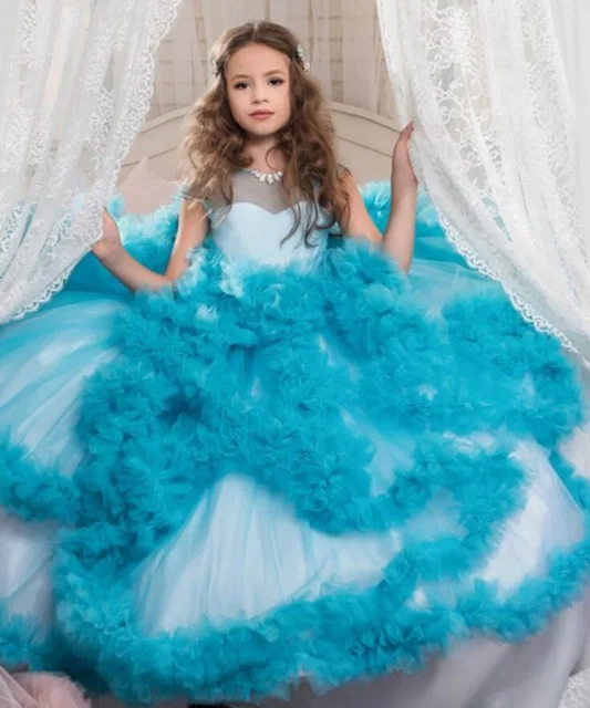 Новые детские нарядные вечерние платья, костюм на день рождения, бальное платье, детское вечернее платье, платья для первого причастия для девочек - Цвет: blue