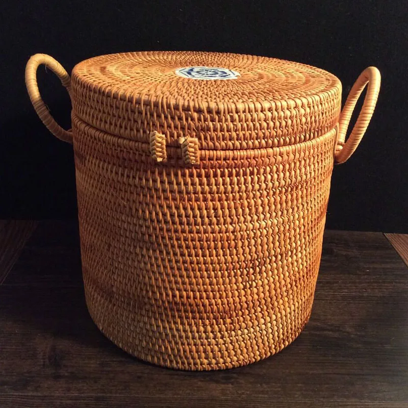 Vietnam Rattan Woven blue & white porcelain tea tin handmade Puer tea cakes box Packaging gift boxes food container storage box