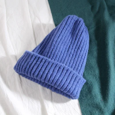 Зимняя кашемировая шапка для женщин, шапка в стиле хип-хоп, Милая зимняя шапочка вязаная, теплые шапки унисекс, теплая шапочка-бини - Цвет: Синий