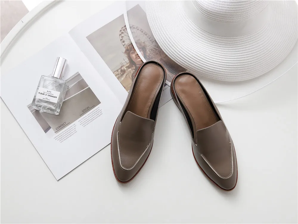 Туфли без задника; Брендовая женская обувь из натуральной кожи на плоской подошве; летние модные шлепанцы; сандалии-шлепанцы; zapatos mujer; MZP01 muyisxi