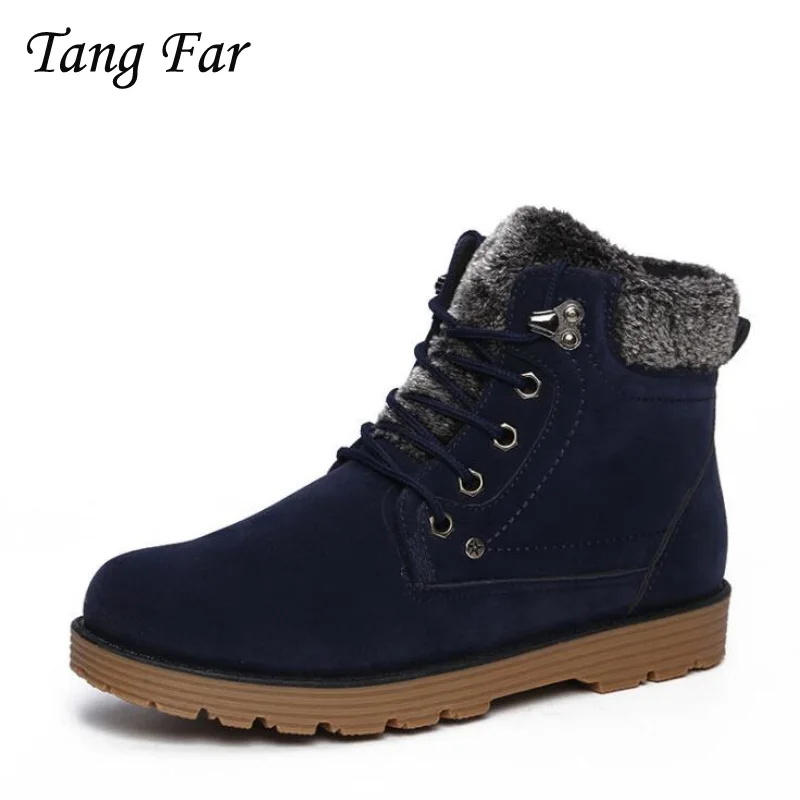 Courte Chaussures Hommes Rétro Botte De La Chaud blue Black Main En Fourrure Botas D'hiver Au Cheville Cuir brown Garder Neige Homme Mâle Casual À Bottes Mode E16qBwTzy