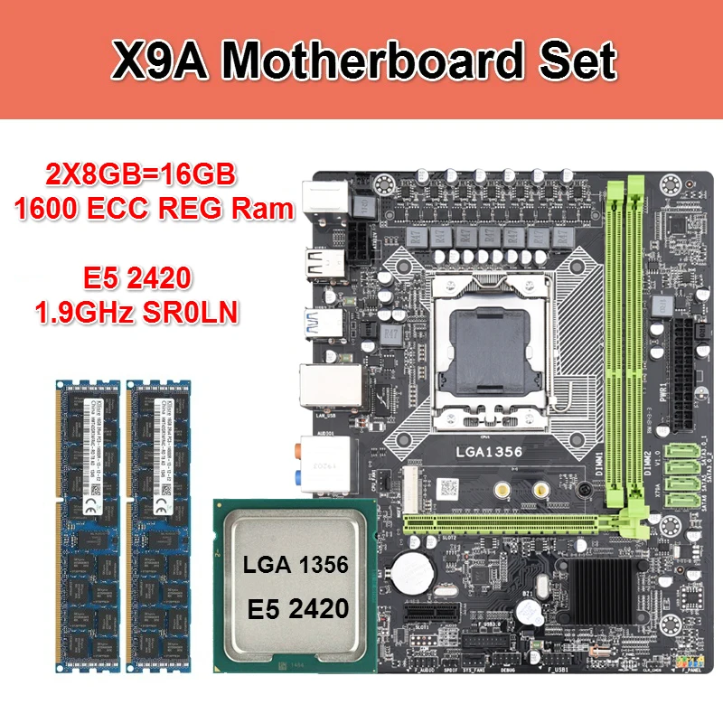 Kllisre X9A набор материнских плат с LGA 1356 E5 2420 C2 2x8GB = 16 Гб 1600 МГц DDR3 память ECC Reg