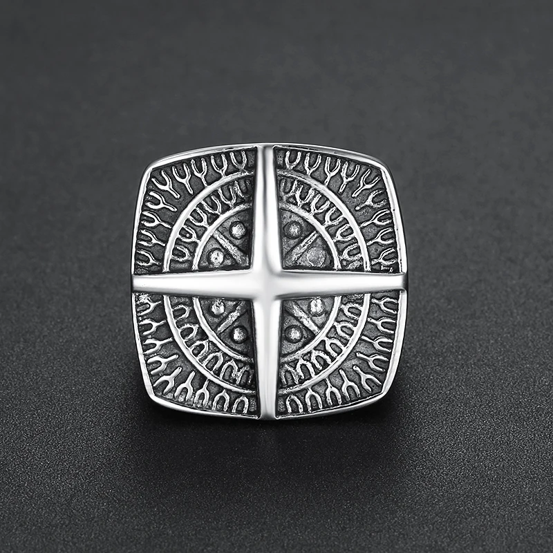 Размер 8-13,, 316L, нержавеющая сталь, ретро кольцо с компасом для викингов, мужские модели, Ретро стиль, Bague, модные мужские кольца с крестом