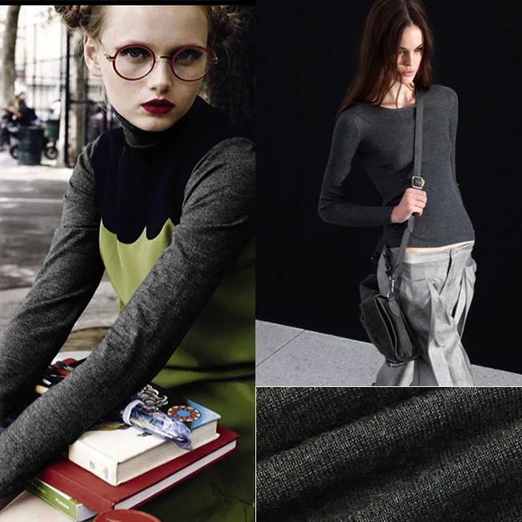 

elastic fabric pure silk worstedwool f abric bottoming sweater skirt fabric high-grade black ash