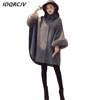 

2018 Women's Winter New Vintage Warm Woolen Fur Collar Cloak Coat Elegant Long Loose Woolen Coat Cloak Wool Cape Outerwear S35
