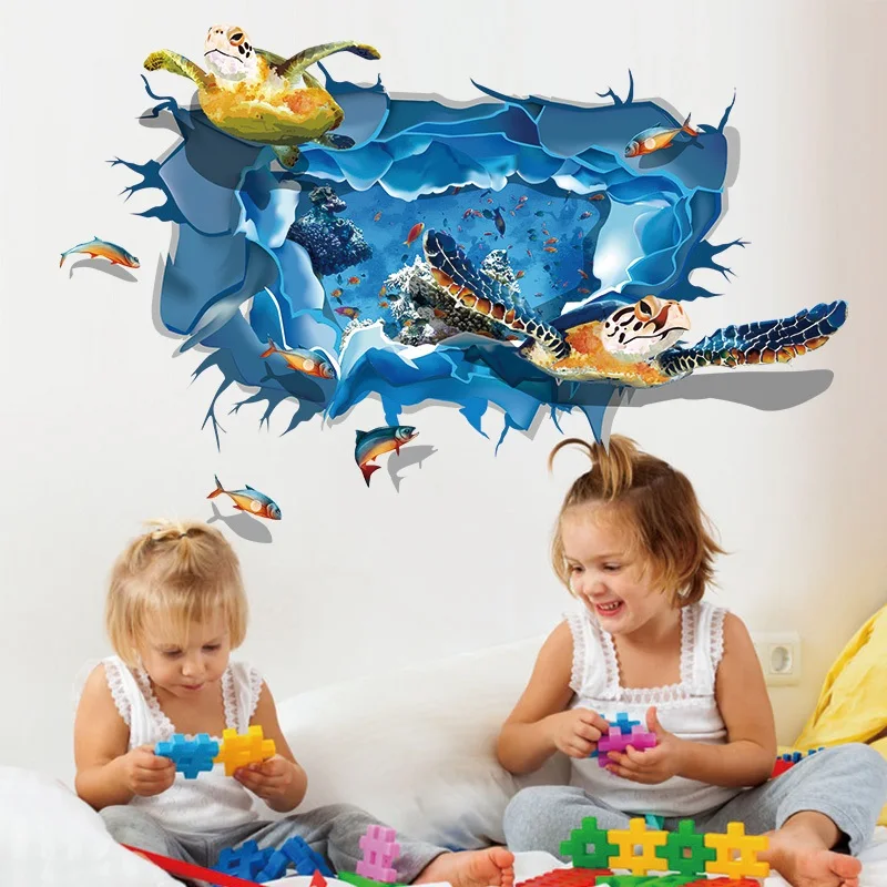 Новинка DIY 3D ПВХ морская черепаха фотообои искусство декор для ванной комнаты