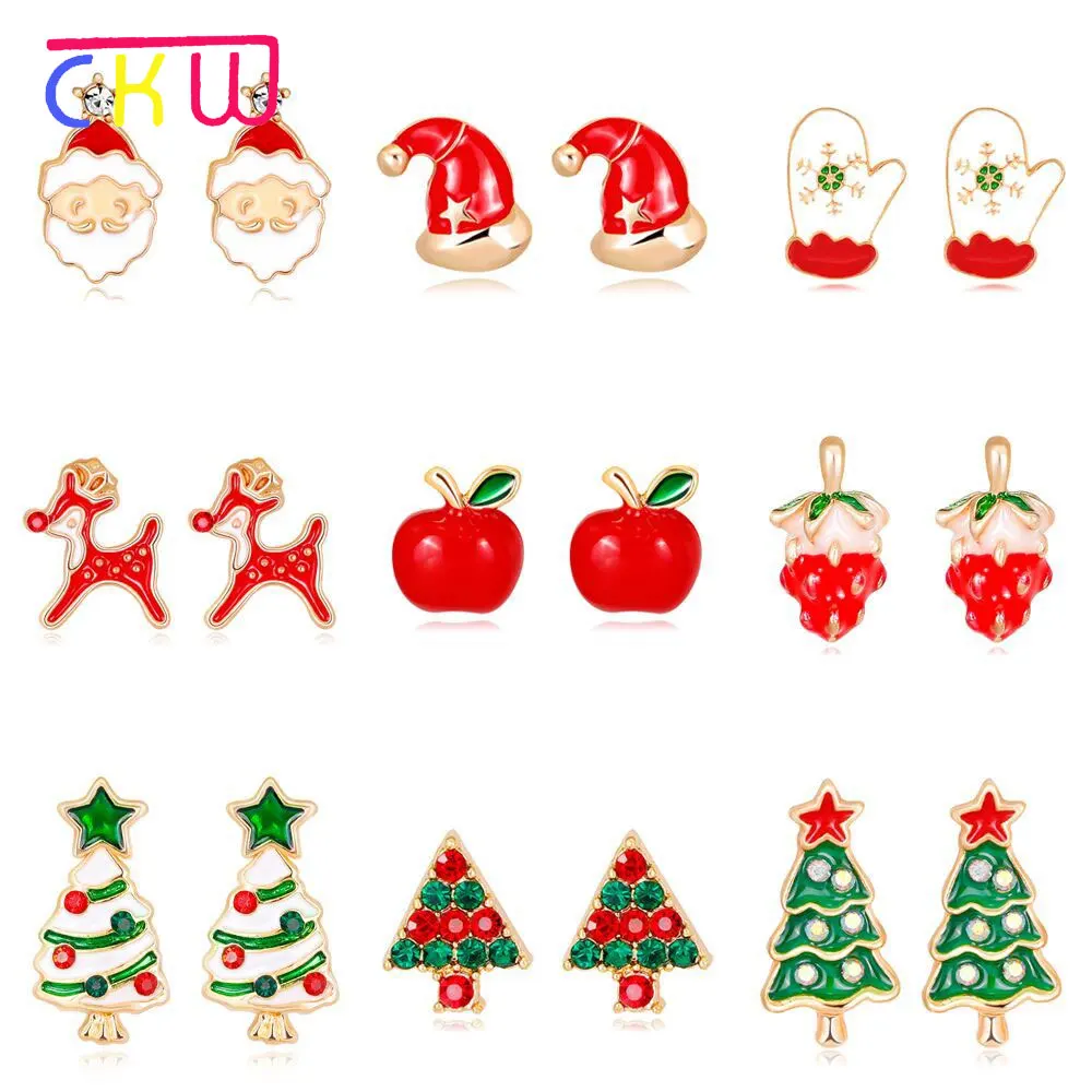 CKW, модные серьги в европейском и американском стиле, ювелирные изделия, Санта Клаус, Рождественская шапка, Рождественская елка, рождественские сережки-гвоздики, полная серия