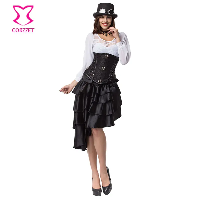 

Black Floral Brocade Steel Boned Underbust Corset Burlesque Dress Sexy Gothic Outfit Victorian Steampunk Clothing For Women 6XL