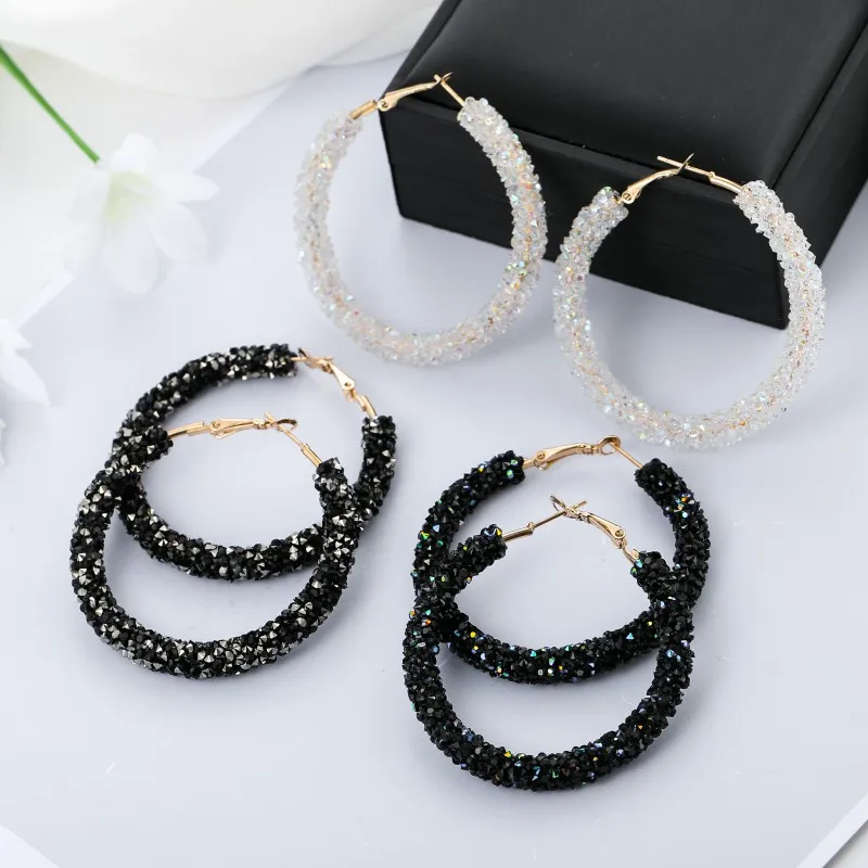 

Fashion Female Round Large Hoop Earrings For Women Bling Bling Crystal Rhinestones Big Circle Earrings Party Luxury Jewelry Gift