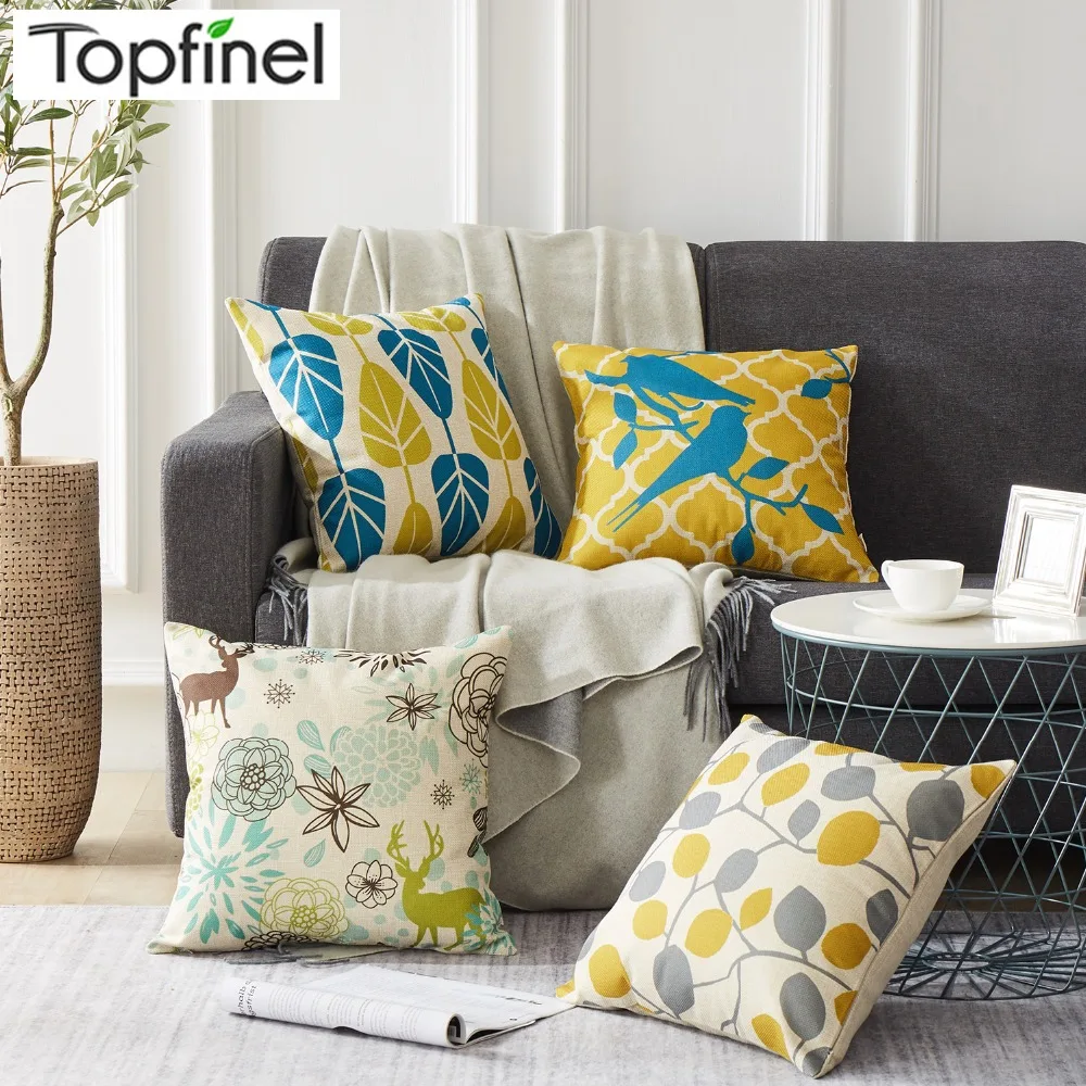 

Topfinel Nordic Style Birds and leaves Decorative Throw Pillows Case Cushion Cover for Sofa Couch Armchair Cotton Linen 45x45cm