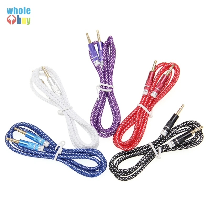 100pcs lot Audio Cable Nylon Braid Candy 3 5mm Male To Male Car AUX Cable Headphone Extension Code for Phone MP3 Car Speaker