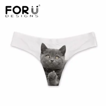 

FORUDESIGNS Funny 3D Animal Middle Finger Cat Print Women G-strings Brand Girl Traceless Panties Elastic Thongs Seamless Briefs