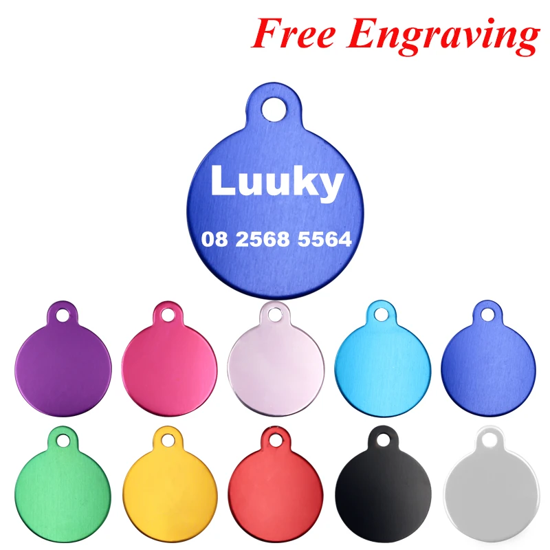 

2pcs/lot Custom Engraved Dog Tags Name Phone Pet ID Tag For Dogs Aluminum Round Cat Tag Collar Customized Dog ID Tag 31*25mm