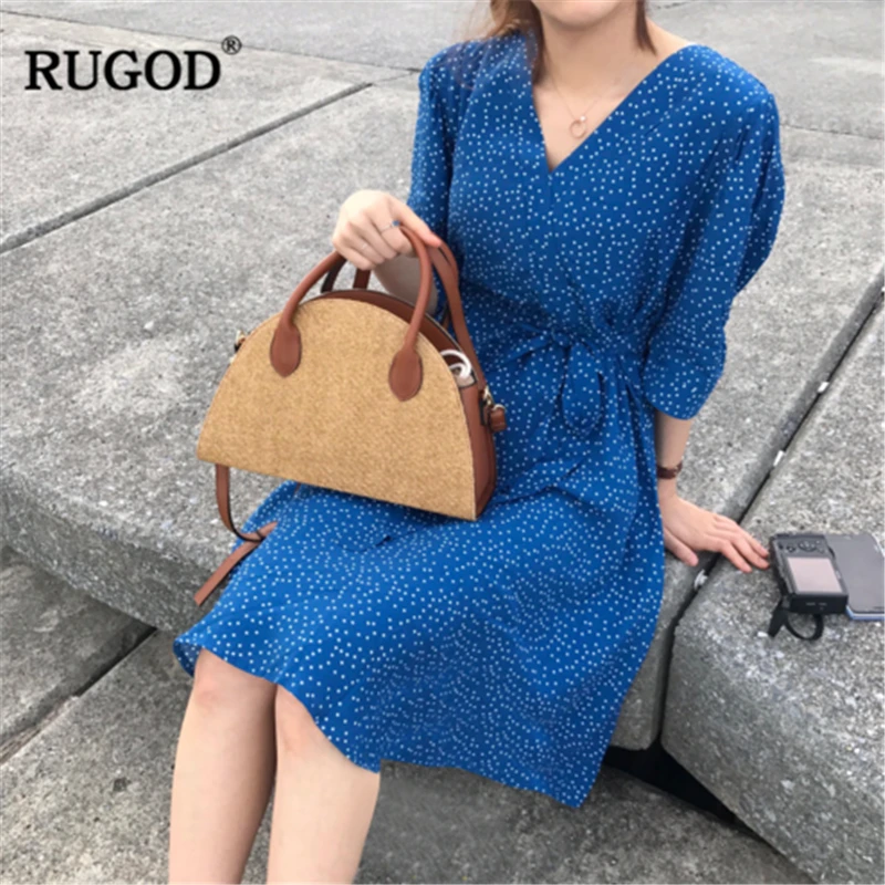 RUGOD 2018 женское модное повседневное богемное шикарное платье Элегантное с v