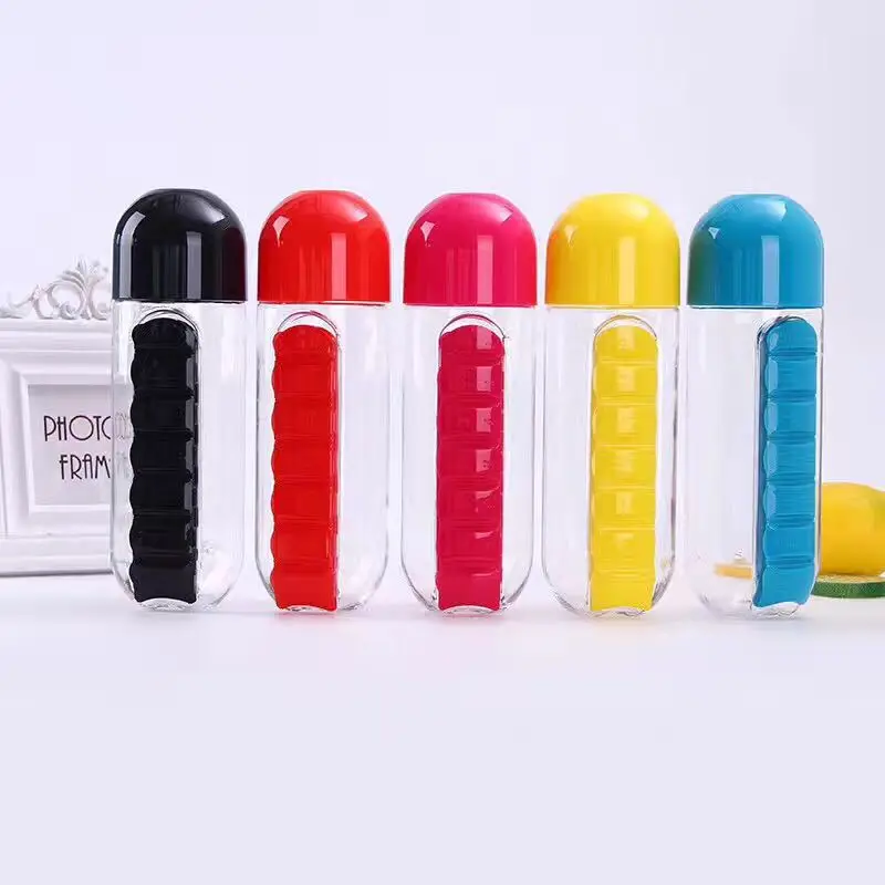 Convenient Pill Case Plastic Water Bottle Bpa Free DRUGS BOX With Daily Organizer Drinking Sports Tour Hiking Bottles Cup | Дом и сад