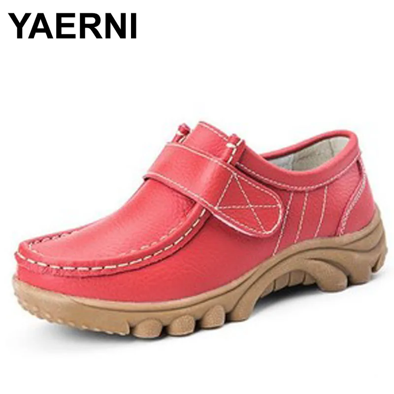 YAERNI Women S Shoes Genuine Leather Casual Woman Lace Up Loafers Moccasins Female Flats Solid Low