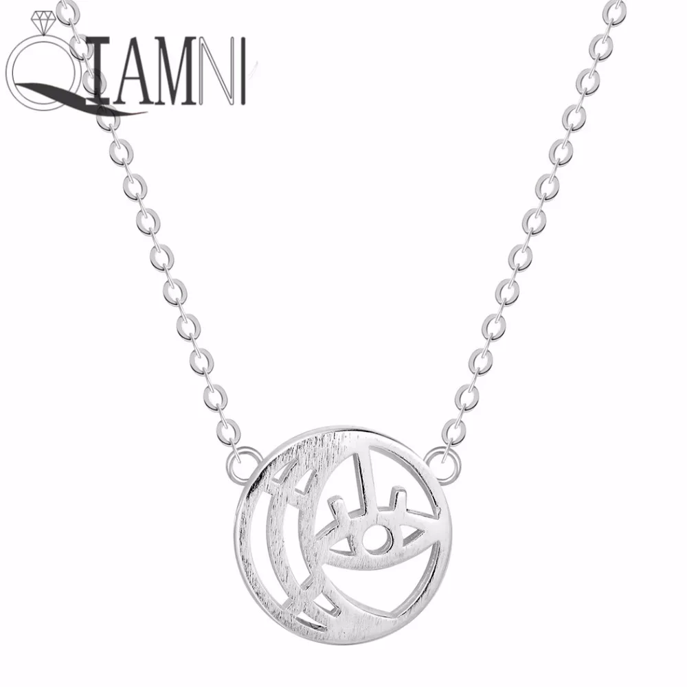 

QIAMNI 925 Sterling Silver Round Eye Geometric Chain Choker Necklace Pendant Women Girl Dropshipping Birthday Jewelry Lover Gift