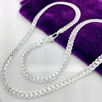

925 Link Chain Silver Necklace Bracelet Colgante De Ley 925 Mujer Rhinestone Hip Hop Men Jewelry Necklaces Gemstone