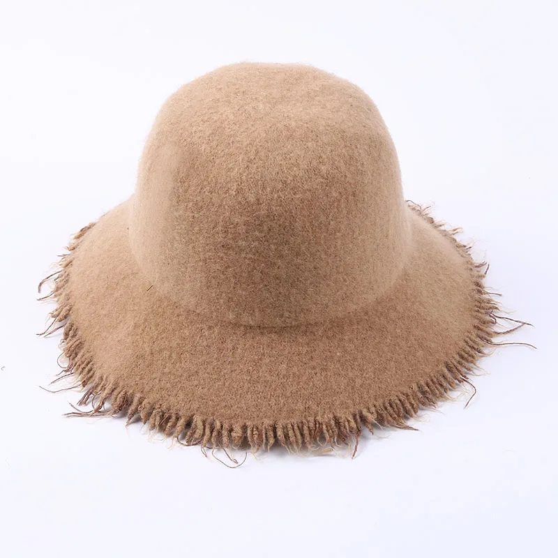 Популярные креативные женские шерстяные вязаные шляпы с кисточками, складные шляпы, шляпа попрошайки, Рыбацкая шапка, 6 цветов - Цвет: camel