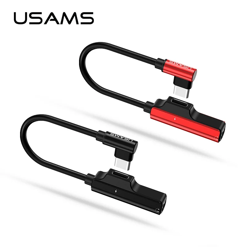 Goedkoop USAMS Jack 3.5 Aux Audio naar Type C chargin kabel voor iphone 7 8 X Adapter, verlichting naar Dual bliksem naar 3.5mm voor iphone adapter