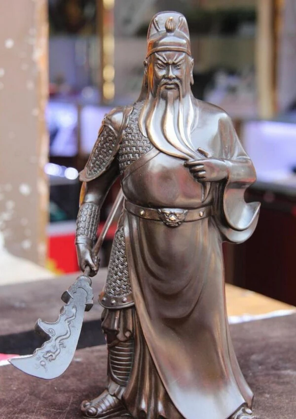

S1332 11 China Bronze Copper Dragon Loyalism Guan Gong GuanYu Warrior God Sword Statue D0318